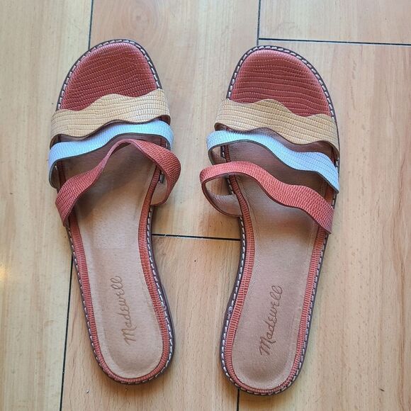 Madewell The Wave Slide Sandal in Colorblock Lizard Embossed Leather size 8 - Picture 2 of 5